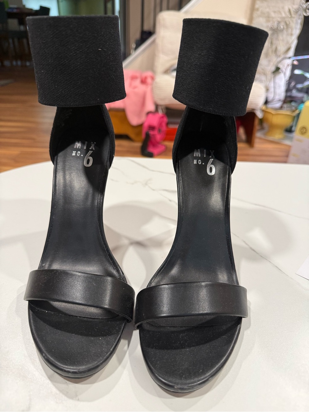 Mix No. 6 Black Ankle-Cuff Platform Heel Sandals